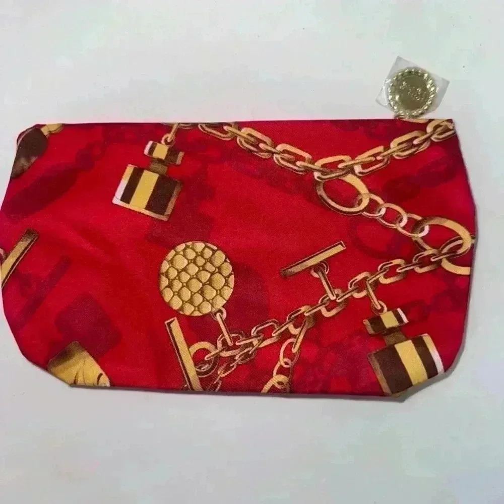NWOT! Estee Lauder Red & Gold Makeup Bag - Picture 3 of 5